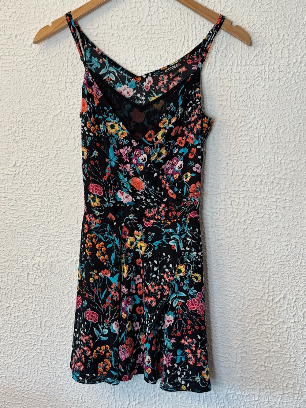 Express Black Floral Mini Dress with Multicolor Blooms